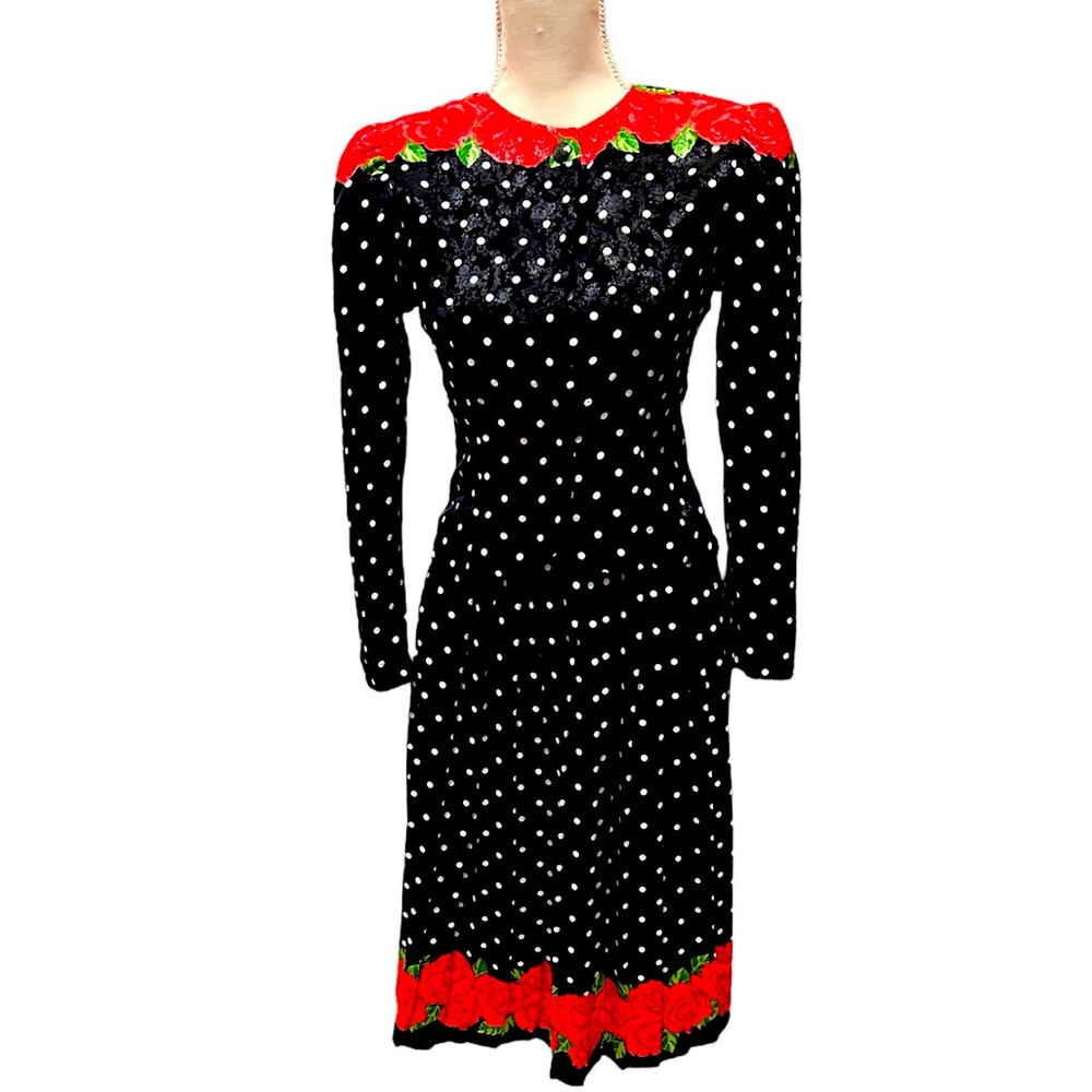 Vintage 80’s 2 piece black and red polka dot top and skirt petites for Maggie